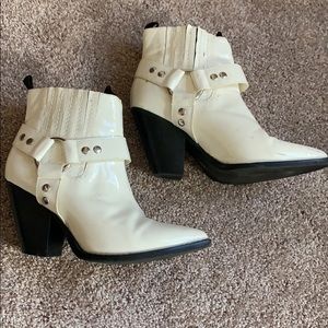 White patent leather ankle boots